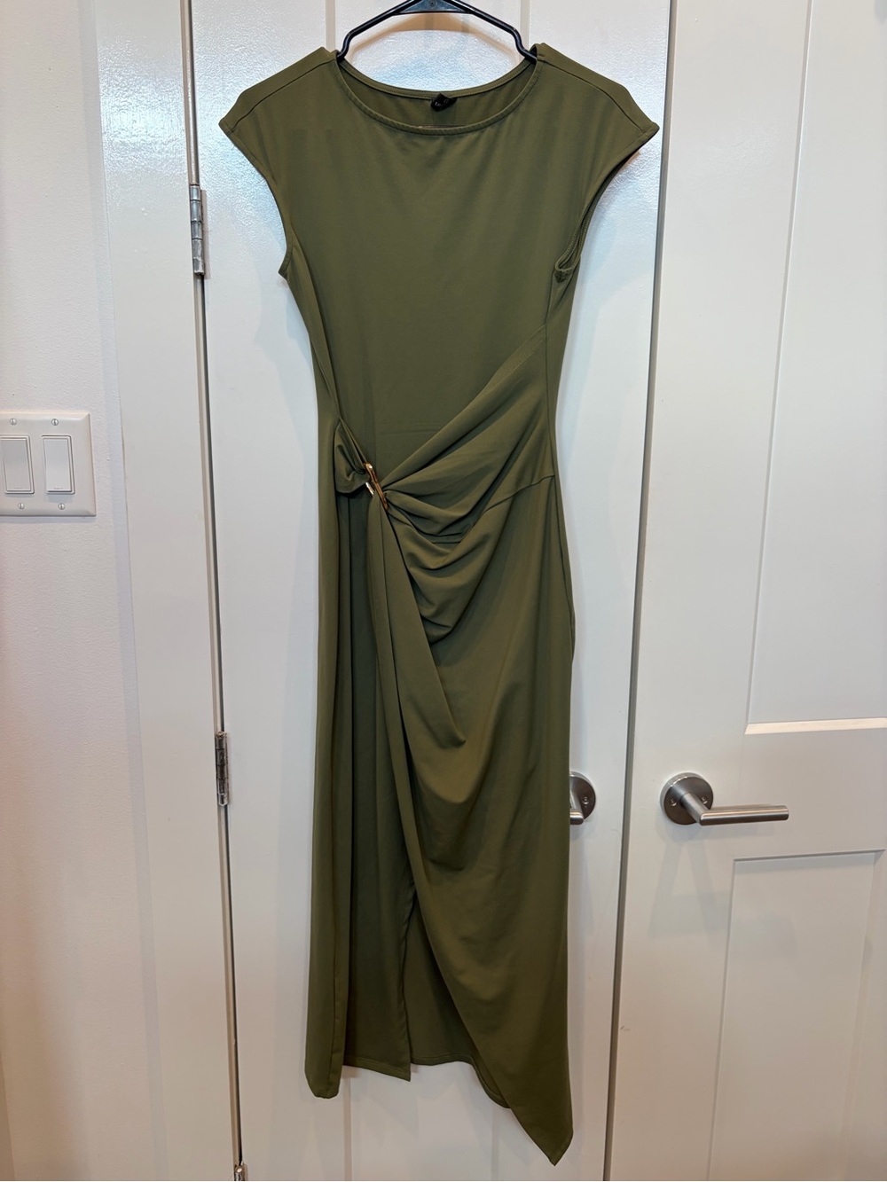 Olive Green Draped Midi Dress